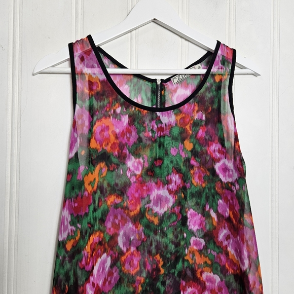 Chloe K Sheer Top Womens Size M Pink Black Multicolored Floral Sleeveless Tank - Picture 3 of 14
